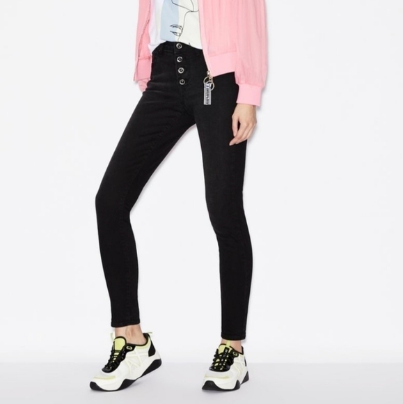 ARMANI EXCHANGE j27 super skinny button fly jeans black women's 25 - Picture 5 of 13